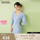 SNIDEL2025春夏新品優(yōu)雅修身V領泡泡袖魚尾針織連衣裙SWNO251140 藍紫色 均碼