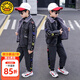 G.DUCKKIDS小黃鴨童裝男童套裝秋冬季中大兒童衣服男孩加絨牛仔外套加厚褲子 灰色 110 尺碼4~5歲【100-110cm】
