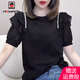 AEMAPE短袖t恤女2025夏季新款荷葉邊重工釘珠圓領(lǐng)洋氣上衣打底衫女 主圖款 M 建議100-108