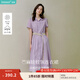 茵曼（INMAN）【苧麻】章若楠同款法式娃娃領連衣裙女裝2025夏季新品泡泡袖裙子 冰蘭紫 M