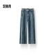 森馬（Semir）牛仔褲女冬季分割抓毛拖地褲2025酷颯風(fēng)顯腿長(cháng)彎刀褲109725124008