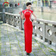 走秀2025年新款高端氣質(zhì)舞臺演出服刺繡中老年短袖修身媽媽旗袍女 紅色 L