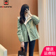 AEMAPE2025春秋季新款外套女連帽休閑百搭小個(gè)子運(yùn)動(dòng)風(fēng)衣工裝夾克女顯瘦 豆綠 L 建議105-115斤左右