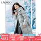 lagogo【防鉆絨】連帽中長(cháng)款羽絨服女拉谷谷2024年冬季新款外套 淺灰色 L
