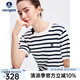 Navigare意大利小帆船女士T恤25春夏季新品休閑簡(jiǎn)約針織體恤百搭簡(jiǎn)約上衣 白底藍(lán)紋 L