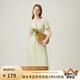 范思藍(lán)恩綠色薄荷曼波風(fēng)格林系氣質(zhì)通勤高腰修身短袖連衣裙子女 冬季梨 S