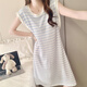 另約睡裙女款夏季莫代爾無(wú)袖背心帶胸墊2026新款高級感睡衣家居服 25669LA 藍白條紋 固定胸墊 XL