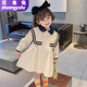 雙魚(yú)兔（SHUAGNYUTU）女寶連衣裙春秋款小香風(fēng)學(xué)院風(fēng)公主裙寶寶長(cháng)袖韓版裙子女童連衣裙 6220白色】 米白色 90