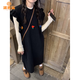 派吉鯊大碼無(wú)袖毛衣連衣裙女春夏木耳邊圓領(lǐng)花朵寬松長(cháng)款針織背心馬甲裙 黑色 S 建議70-95斤