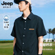JEEP SPIRIT吉普襯衣男夏季牛津紡立領(lǐng)短袖男士簡(jiǎn)約大氣百搭襯衫男 黑色 XL