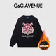 G&G AVENUE 1992法國G&G AVENUE輕奢潮牌老虎印花衛(wèi)衣春秋冬休閑圓領(lǐng)長袖男女同款 黑色加絨 2XL