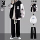花花公子（PLAYBOY）春秋季棒球服套裝男ins港風(fēng)夾克外套帥氣潮流一套學(xué)生帥氣三件套 【3件裝】T156棒球服黑白+Y22衛a S