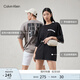 Calvin Klein Jeans夏季男女情侶中性休閑ck分割印花純棉寬松短袖T恤J400212 BEH-太空黑 XL （推薦165-180斤）