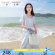 三彩大碼女裝2025夏新款條紋花邊開衫半身裙兩件套裝小清新胖MM