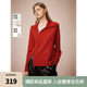 ELLE【新年系列】新中式斜襟大翻領(lǐng)針織衫女2025春季新款本命年毛衣 紅色 M