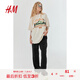 H&M女裝休閑褲夏季簡(jiǎn)約高腰直筒闊腿燈芯絨長(zhǎng)褲1091577 黑色012 160/72