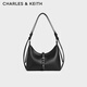 CHARLES&KEITH25秋季新品雙肩帶鉚釘簡(jiǎn)約單肩腋下包七夕禮物CK2-20782708 Noir黑色 S