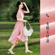 德瑪納【多巴胺調色盤(pán)】夏輕盈魚(yú)鱗天絲滌法式V領(lǐng)收腰抽繩刺繡連衣裙女