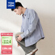 唐獅（TonLion）2025春男豎條紋口袋細(xì)節(jié)小標(biāo)長(zhǎng)袖襯衫 蔚藍(lán) L 