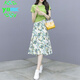 YOMC小個(gè)子時(shí)尚套裝2025年夏季新款女洋氣t恤碎花雪紡連衣裙子兩件套 2040#綠色上衣+裙子 L 【建議105-120斤】