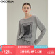 COCOBELLA時尚巴洛克印花長袖T恤女花紗灰寬松舒適針織上衣TS44 灰色 S