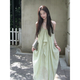 天丂V領(lǐng)掛脖吊帶連衣裙女2025夏季時(shí)尚新款長(zhǎng)裙海邊度假露背長(zhǎng)款裙子 綠色 M （95-110）