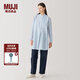 無印良品（MUJI）Labo 女式 桑蠶絲混 束腰長上衣 襯衫 外套 秋冬季款A(yù)F033C4A 淺藍(lán)色條紋 XL (165/92A)