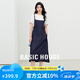 百家好（Basic House）Basic House/百家好高級感套裝白色圓領(lǐng)T恤抽繩背帶連衣裙兩件套 牛仔藍(lán) L