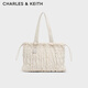 CHARLES&KEITH25秋新品大容量抽繩褶皺單肩托特包CK2-30271558-1 Cream奶白色 L
