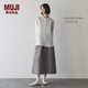 無印良品（MUJI）女式 漢麻棉輕便長裙 長半身裙女裙子 25年夏季女裝 BE1VBC5S 灰色條紋 M （160/66A）