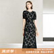 顏域黑色蕾絲連衣裙女裝2024新款夏裝收腰顯瘦中長(zhǎng)款圓領(lǐng)短袖裙子 黑色 XXL/44