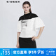 S.DEER女裝時(shí)尚圓領(lǐng)字母拼接五分袖T恤S21280176 白色/90 S 160
