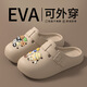 ECAC洞洞鞋女款2025新款夏季外穿海邊沙灘厚底防滑超火勃肯包頭半拖鞋 卡其【煤球配飾】 37-38 （推薦36-37腳穿）