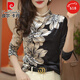 皮爾卡丹（pierre cardin）金絲絨打底衫女士裝春秋冬2025年新款半高領(lǐng)洋氣t恤小衫內(nèi)搭上衣 絲絨黑白花色高領(lǐng) XL (115-130斤)