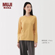 無印良品（MUJI）女式 天竺編織 長袖T恤上衣打底衫女款內(nèi)搭女裝 煙熏黃色 M (160/84A)