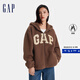 GAP女裝貼布繡花logo仿羊羔絨連帽衛衣外套600757 棕色 170/88A(L)亞洲尺碼
