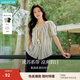 茵曼森系V領(lǐng)系帶豎條紋襯衫2025夏季女裝新款松弛感設(shè)計寬松上衣 黑白間條 L 襯衫(28牛仔褲)