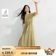 茵曼（INMAN）法式浪漫系帶連衣裙2025夏季女裝新品圓領(lǐng)寬松插肩短袖長裙 霧卡其 XL