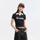 森馬polo衫女短款辣妹風(fēng)T恤24夏美式復古字母印花小v領(lǐng)緊身短袖 黑色90001 M