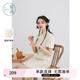 紫涵（ZIHAN）紫涵新中式刺繡旗袍裙女夏季輕國(guó)風(fēng)收腰立領(lǐng)泡泡袖連衣裙 白芷 L