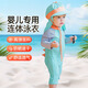 JEEMERY兒童泳衣嬰兒寶寶1-3歲男孩女童幼兒連體長袖帶帽沙灘游泳裝 湖藍8碼+防曬帽 適合110-120cm