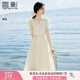 香影氣質(zhì)印花連衣裙女2025夏裝新款米白色泡泡袖圓領(lǐng)中長(zhǎng)絕美裙子 米白 S 155/80A/85-95斤