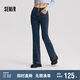 森馬森柔牛仔牛仔褲女喇叭褲24冬抓毛拖地褲109724124002