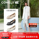 康莉（COMELY）軟牛皮單鞋女25年春舒適粗跟媽媽鞋方扣單鞋女士鞋子 粉杏色  40