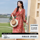尚都比拉春秋中長(zhǎng)款印花紅色連衣裙氣質(zhì)女神范顯瘦度假裙子 紅花 S 