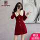 AEMAPE連衣裙女裝秋季2025春秋冬新款娃娃領(lǐng)長(cháng)袖裙子女小個(gè)子高腰減齡 MX-A266_紅色 2XL