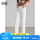 歐莎白色高腰牛仔褲女2025年夏季新款梨型身材顯瘦九分直筒褲 白色 L