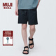 無印良品（MUJI）男式 水洗 平紋 短褲 男士褲子夏季款 寬松休閑褲 男裝 黑色AED1CC4S XL (180/92A)