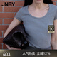 JNBY/江南布衣25夏新品T恤修身H型羅紋短袖女柔軟直筒5X5110090 072/中雜灰 M