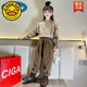 G.DUCKKIDS女童套裝春秋款2025新款小女孩洋氣時(shí)尚拼接格子毛衣褲子兩件套 卡其色 100 cm